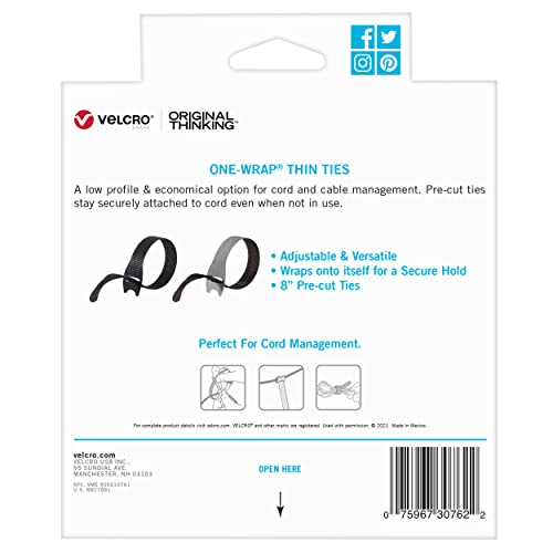 VELCRO Brand 150pk Cable Ties Value Pack | Replace Zip Ties with Reusable Straps, Reduce Waste | For Wire Management and Cord Organizer | 8 x 1/2" Thin Pre-Cut Design, Black and Gray