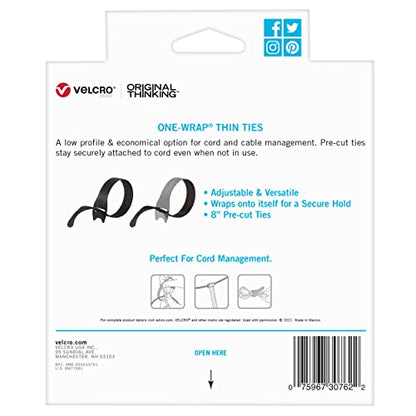 VELCRO Brand 150pk Cable Ties Value Pack | Replace Zip Ties with Reusable Straps, Reduce Waste | For Wire Management and Cord Organizer | 8 x 1/2" Thin Pre-Cut Design, Black and Gray