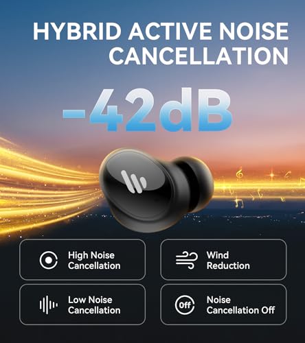 Edifier TWS1 Pro 2 Active Noise Cancellation Earbuds, 42dB Depth ANC, AI-Enhanced Calls with 4 Mics, in-Ear Detection, Fast Charging, Game Mode, Custom EQ, True Wireless Bluetooth 5.3 Earbuds - Black