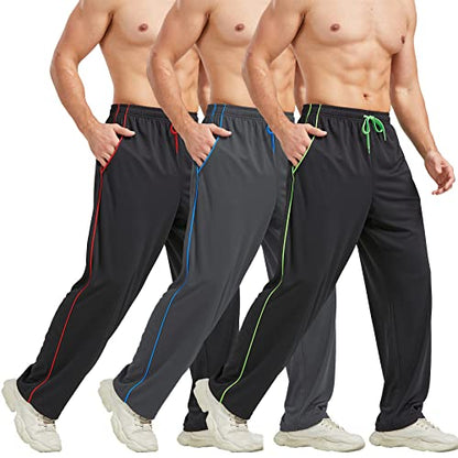 E-SURPA Men's Athletic Pant with Pockets Open Bottom Sweatpants for Men Workout, Exercise, Running (Set 2: 3 Pack XL)