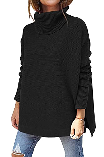 LILLUSORY Sweaters for Women Black Turtleneck Mock Oversized Cashmere 2023 Pullover Long Batwing Chunky Tunic Clearance Knit Clothes