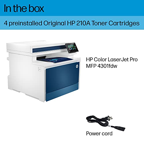 HP Color LaserJet Pro MFP 4301fdw Wireless Printer, Print, scan, copy, fax, Fast speeds, Easy setup, Mobile printing, Advanced security, Best-for-small teams, white, 16.6 x 17.1 x 15.1 in