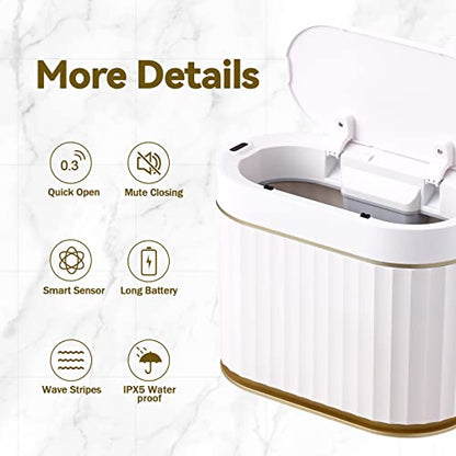 ELPHECO Mini Trash Can with Lid Small Desktop Trash Can with Lid, 1.3 Gallon Countertop Automatic Garbage Can, Small Commercial Tiny Motion Sensor Waste Basket for Bathroom, Coffee, Bedroom, Office