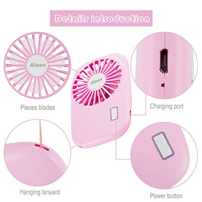 Aluan Handheld Fan Mini Fan Powerful Small Personal Portable Fan Speed Adjustable USB Rechargeable Cooling for Kids Girls Boys Woman Home Office Outdoor Travel, Pink