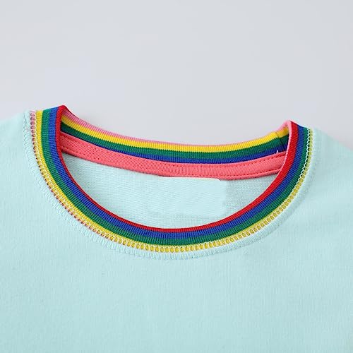 Youlebao Girls Cotton Long Sleeve Casual Cartoon Appliques Striped Jersey Dresses(2T, UGDS12)