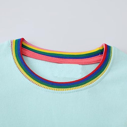 Youlebao Girls Cotton Long Sleeve Casual Cartoon Appliques Striped Jersey Dresses(2T, UGDS12)