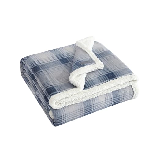 Eddie Bauer Brushed Throw Blanket Reversible Sherpa & Brushed Fleece, Lightweight Home Decor for Bed or Couch, Nordic Midnight