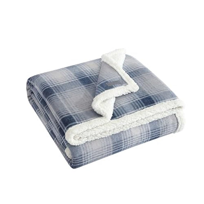 Eddie Bauer Brushed Throw Blanket Reversible Sherpa & Brushed Fleece, Lightweight Home Decor for Bed or Couch, Nordic Midnight