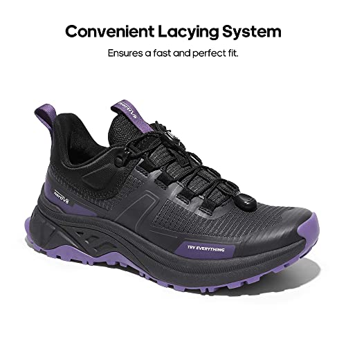 NORTIV 8 Womens Lightweight Hiking Shoes Quick Laces Outdoors Sneakers, Black Purple - 7.5 (SNHS239W)