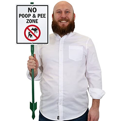 SmartSign 12 x 10 inch “No Poop And Pee Zone” LawnBoss Yard Sign with 3 foot Stake, 40 mil Aluminum, Laminated Rustproof Aluminum, Red, Black and White, Set of 1