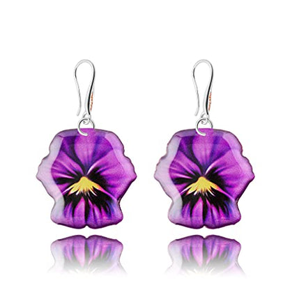 Beautiful Garden Collection Flower Butterfly Shape Lightweight Dangle Earrings; Christmas Love Jewelry Gift for Women (Blossom Violet Pansy)