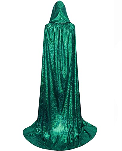 GRAJTCIN Womens Green Cape with Hood Full Length Hooded Cloak Shiny Sequin Mens Halloween Snake Costume Christmas Party (43",Green)