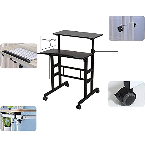 SDADI 2 Inches Carpet Wheels Mobile Standing Desk Stand Up Desk Height Adjustable Home Office Desk with Standing and Seating 2 Modes 3.0 Edition, Black S001BFBT