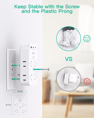 Mifaso Outlet Extender - Wall Surge Protector with 8 Outlets 3 USB 2 USB C, 1 USB A Multi Plug Outlet Splitter, Wall Mount Adapter with Top Phone Holder for Home, School, Office 1800 Joules