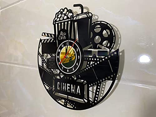 Home Theater Cinema and Popcorn Vinyl Record Wall Clock Movie Film Time Clock Watch Room Wall Home Theater Wall Decor Wall Art Gift for Movie Lover Gift Idea for a Best Friend