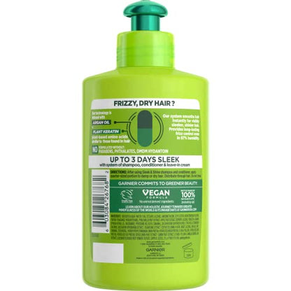 Garnier Fructis Sleek & Shine Leave-In Conditioning Cream for Frizzy, Dry Hair, Plant Keratin + Argan Oil, 10.2 Fl Oz, 1 Count (Packaging May Vary)