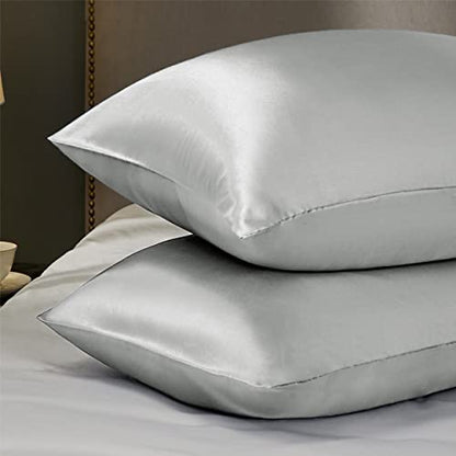 Bedsure Satin Pillowcase Standard Set of 2 - Silver Grey Silk Pillow Cases for Hair and Skin 20x26 Inches, Satin Pillow Covers 2 Pack with Envelope Closure, Gifts for Women Men