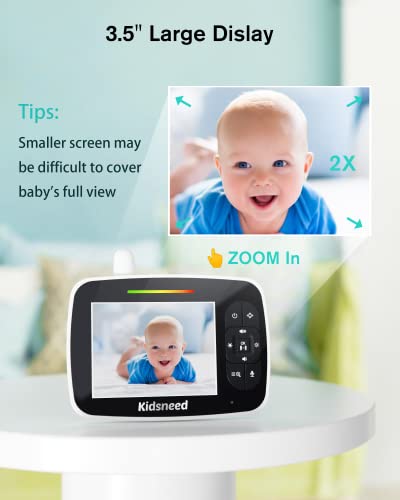 Kidsneed Baby Monitor - 3.5" Screen Video Baby Monitor with Camera and Audio - Remote Pan-Tilt-Zoom, Night Vision, VOX Mode, Temperature Monitoring, Lullabies, 2-Way Talk, 960ft Range