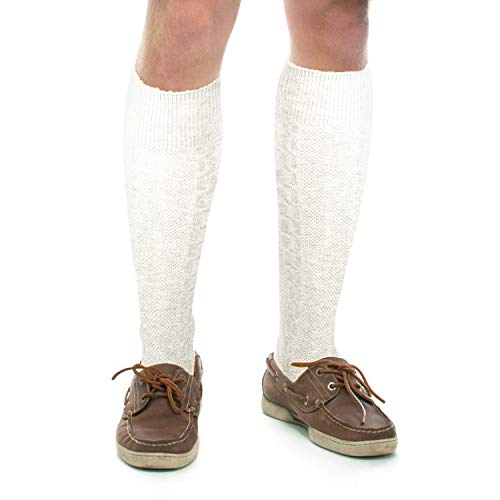 Long Embroidered German Bavarian Socks Lederhosen Socks for Traditional Oktoberfest Outfit Costume Trachten (White, L)