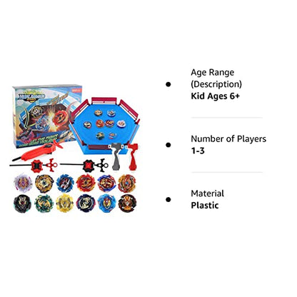 JIMI Bey Battling Top Blade Launcher Stadium Metal Fusion Set,12 Burst Spinning Tops 3 Launchers Grip 1 Arena Combat Game, Toy Gift for Kids Boys Ages 6 8 10 12+