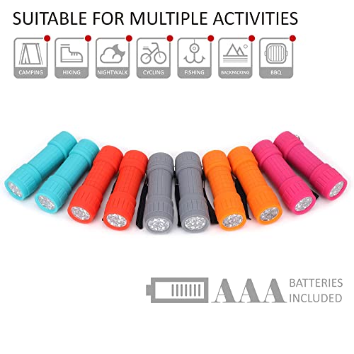 FASTPRO 10-Pack, 9-LED Mini Flashlight Set, 30-Pieces AAA Batteries are Included and Pre-Installed, Perfect for Class Teaching, Camping, Wedding Favor