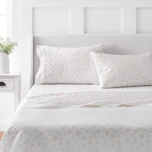 MARTHA STEWART 100% Cotton Queen Sheets Set - 4 Piece, Soft, Smooth, Durable, Easy Care, 16" Deep Pocket Sheets, Bedding Sheets, Sateen Sheets, 1 Flat, 1 Fitted, 2 Pillowcases, Blush