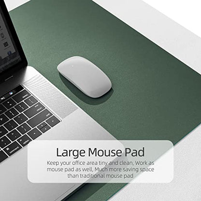 YSAGi Office Desk Pad, Desk Mat, 23.6" x 13.7" Ultra Thin Waterproof PU Leather Desk Blotter, Laptop Desk Pad Protector for Keyboard, Desk Writing Pad for Office and Home (Dark Green+Dark Blue)