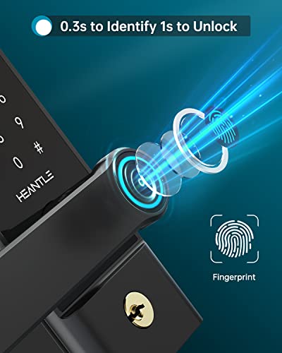 Keyless Entry Smart Door Lock - HEANTLE Smart Lock Fingerprint Door Lock with Lever Electronic Locks for Front Door Touchscreen Keypads Door Lock Automatic Lock Compatible with Alexa Google Home Black