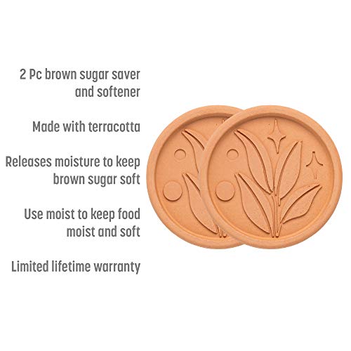 Goodful Brown Sugar Saver and Softener Disc with Elegant Leaf Design, Multiple Uses for Food Storage Containers, Reusable and Food Safe, Terracotta, 2 Pack