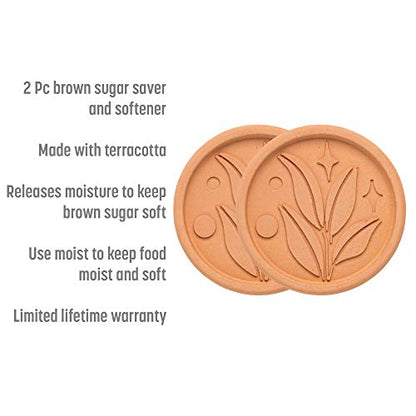 Goodful Brown Sugar Saver and Softener Disc with Elegant Leaf Design, Multiple Uses for Food Storage Containers, Reusable and Food Safe, Terracotta, 2 Pack