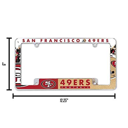 Rico Industries NFL San Francisco 49ers Primary 12" x 6" Chrome All Over Automotive License Plate Frame for Car/Truck/SUV