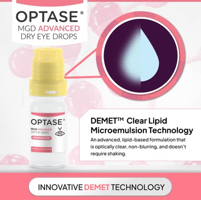 OPTASE MGD Advanced Dry Eye Drops - Preservative Free Eye Drops for Dry Eyes and MGD - Lipid-Based Artificial Tears - DEMET Technology, Multidose Bottle, Contact Lens Safe - .33 fl oz, 300 Doses