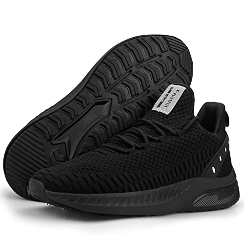 Feethit Mens Slip On Walking Shoes Blade Tennis Shoes Non Slip Running Shoes Lightweight Workout Shoes Breathable Mesh Fashion Sneakers All Black Size 10.5