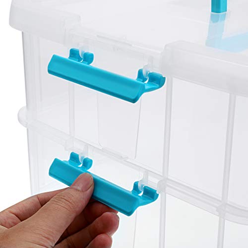 BTSKY 2 Layer Stack & Carry Box, Plastic Multipurpose Portable Storage Container Box Handled Organizer Storage Box for Organizing Stationery, Sewing, Art Craft, Jewelry and Beauty Supplies Blue