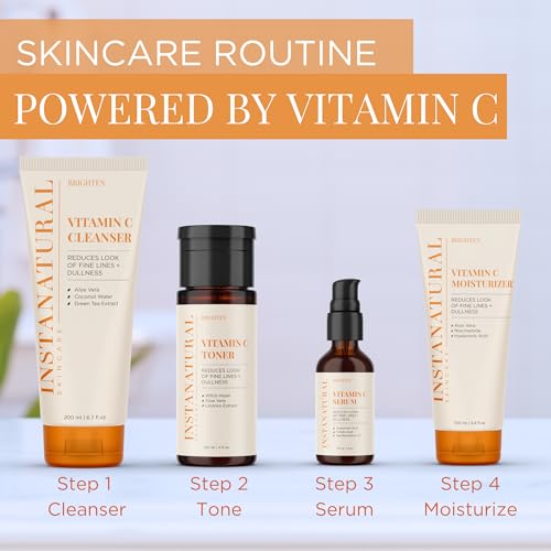 InstaNatural Vitamin C Face Serum, Brightens, Hydrates and Reduces Signs of Aging, with Vitamin C, Hyaluronic and Ferulic Acid, 1 FL Oz