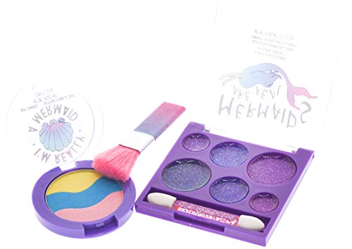 Townley Girl Mermaid Vibes Makeup Set with 8 Pieces, Including Lip Gloss, Nail Polish, Body Shimmer and More in Mermaid Bag, Ages 3+ for Parties, Sleepovers and Makeovers