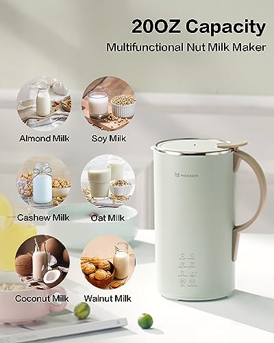 MOKKOM Automatic Nut Milk Maker, 20 oz Soy Milk Maker, Homemade Almond, Oat, Coconut, Soy, or Plant-Based Milk Dairy Free Beverages, Almond Milk Maker with Delay Start/Boild Water/Self Clean - Green