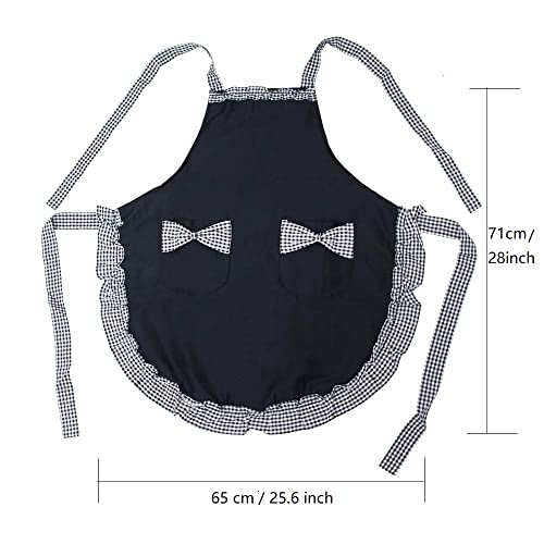 Hyzrz Cute Retro Lovely Vintage Ladies Kitchen Flirty Vintage Aprons for Women Girls with Pockets for Mothers Day Gift (Black)