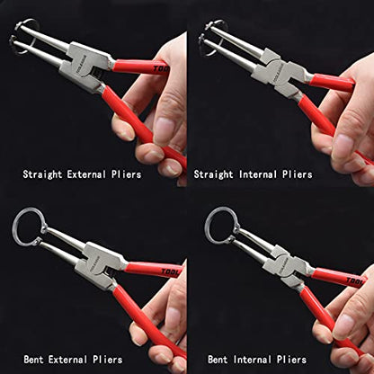 TOOLEAGUE 4 Pcs Snap Ring Pliers Set, Circlip Pliers, 7 inches Internal/External Heavy Duty for Ring Remover Retaining Straight Bent Lock Pliers Set