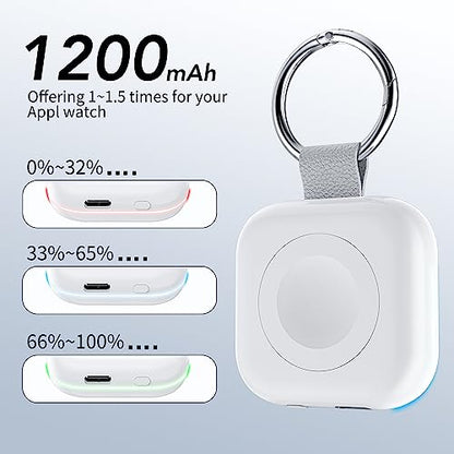 HUOTO Portable Charger for Apple Watch,Wireless Magnetic iWatch Charger 1200mAh Power Bank Travel Keychain Accessories Smart Watch Charger for Apple Watch Series 8/7/6/5/4/3/2/SE/Ultra (White)