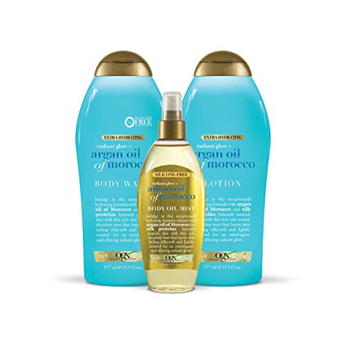 OGX Radiant Glow + Argan Oil of Morocco Extra Hydrating Body Lotion for Dry Skin, Nourishing Creamy Body & Hand Cream for Silky Soft Skin, Paraben-Free, Sulfated-Surfactants Free, 19.5 fl oz