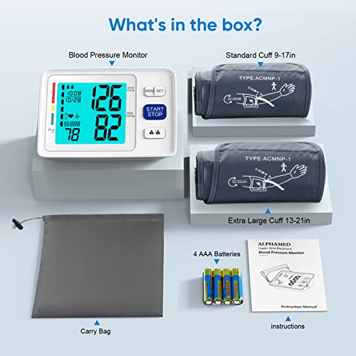 Blood Pressure Monitor for Home Use Extra Large Cuff Automatic Digital Blood Pressure Machine 9-17''&13-21''Adjustable Blood Pressure Cuff- Backlit Display 2x500 Memories 4AAA Batteries Carrying Case