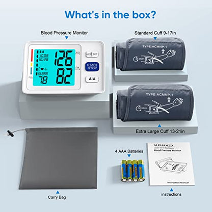 Blood Pressure Monitor for Home Use Extra Large Cuff Automatic Digital Blood Pressure Machine 9-17''&13-21''Adjustable Blood Pressure Cuff- Backlit Display 2x500 Memories 4AAA Batteries Carrying Case