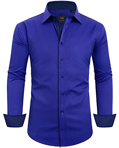 Alimens & Gentle Men's Long Sleeve Dress Shirts Wrinkle-Resistant Regular Fit Flex Button Down Shirt， Color: Flex-Royal Blue, Size: 6X-Large