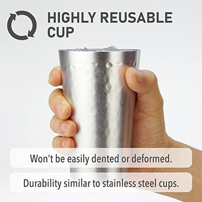 ARORA Aluminum Cups, Metal Anodized Hammered Silver Color Tumbler Set, Aluminum Cold-Drink Cup 15oz Cup Set of 6