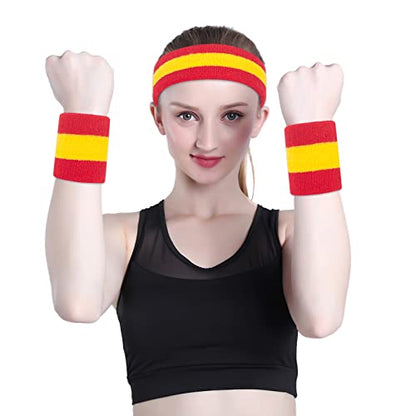 ONUPGO Sweatband Set Sports Headband Wrist Striped Sweatbands Terry Cloth Wristband Athletic Exercise Basketball Wrist Sweatband and Headbands Moisture Wicking Sweat Absorbing Head Band