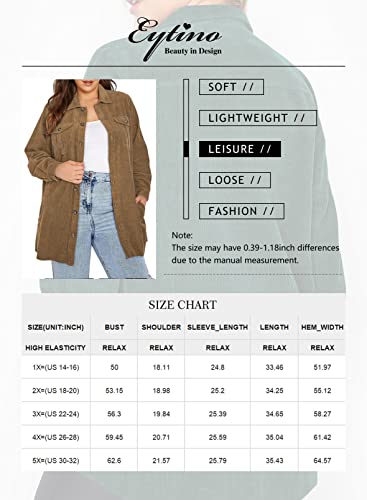 Eytino Womens Plus Size Corduroy Boyfriend Shirts Long Sleeve Button Down Oversized Blouses Tops,3X Apricot