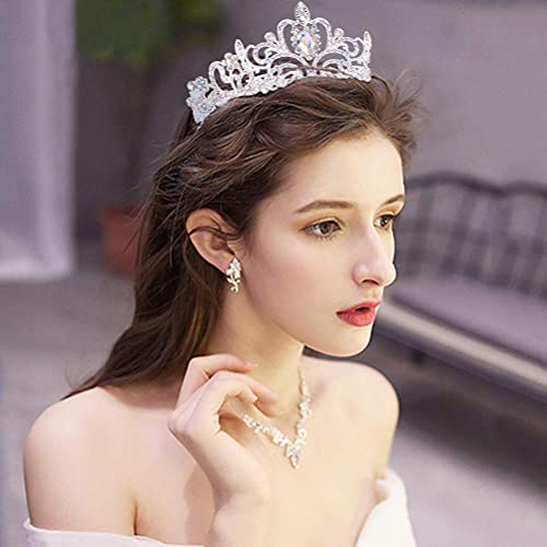 Araluky Silver Tiara and Crown for Women，Jeweled Elegant AB Rhinestones Princess Tiara Costume with Combs Bridal Wedding Prom Birthday Aurora Crown and Rapunzel Girls Tiara gifts for women