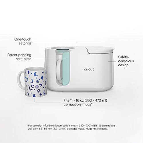 Cricut Mug Press US, Heat Press for Sublimation Mug Projects, One-Touch Setting, For Infusible Ink Materials & Mug Blanks 11 oz - 16 oz (Sold Separately), Includes Auto-Off Safety Feature,White