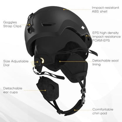 DBIO Snowboard Helmet, Ski Helmet for Adults-with 9 Adjustable Vents, ABS Shell and EPS Foam, Snow Helmets for Men and Women